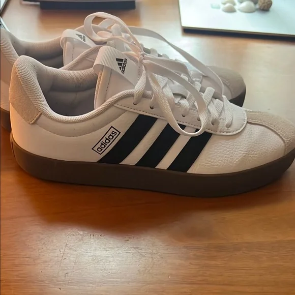 Adidas White Tan and Black Court 3.0 Lace Up Sneakers - Picture 2 of 3